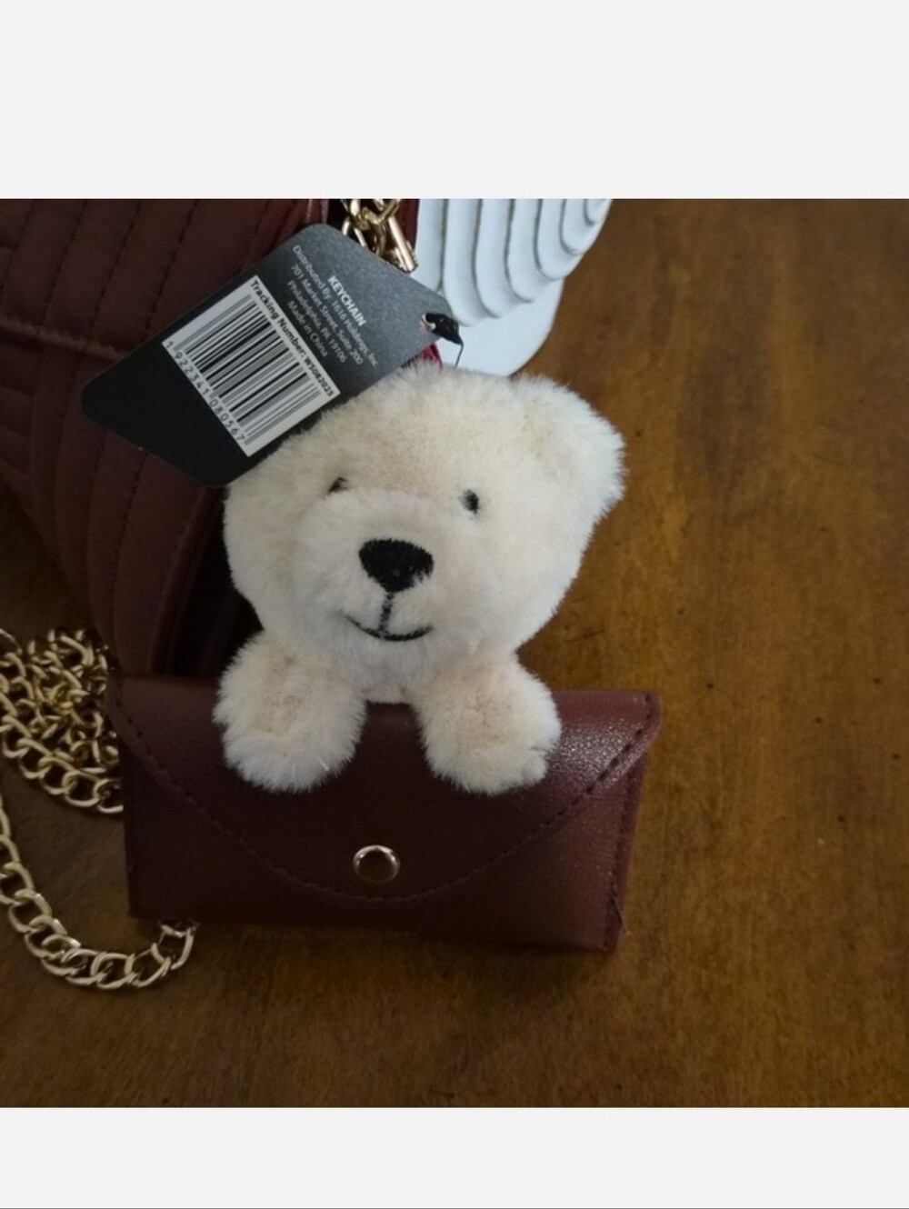 Badgley Mischka 2 Pc  Quilted Burgundy Crossbody with Gold Chain and Coin Purse - Picture 8 of 11